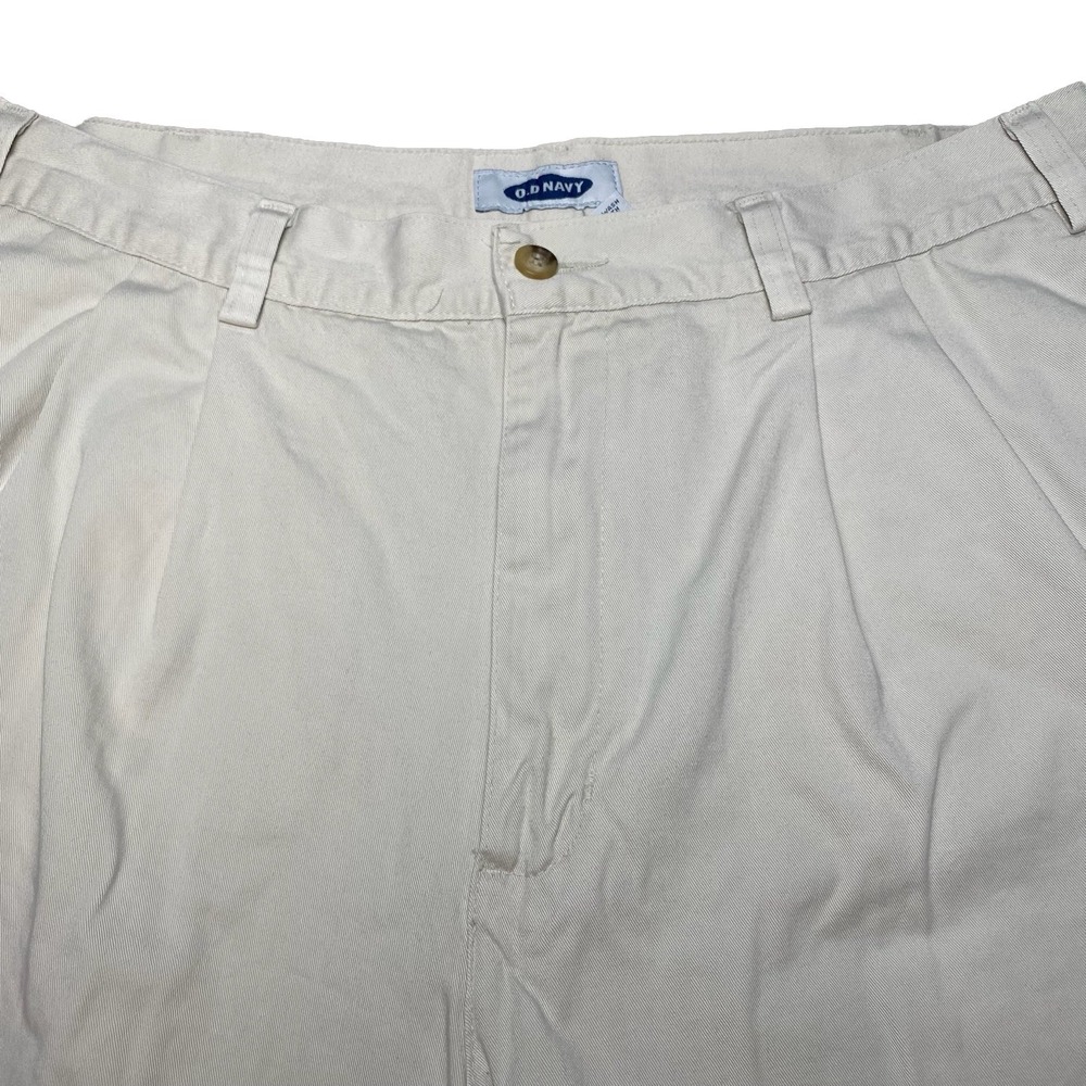 90s Minimalist Old Navy Chinos (34x30 Cuffed) Twill Double Pleated Cream USA